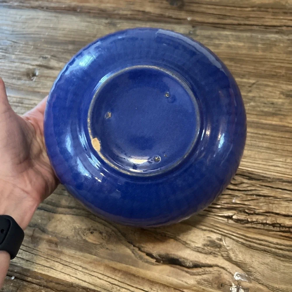 Vintage Cobalt Blue Stoneware‎ Ceramic Mixing Bowl Ribbed Design  8